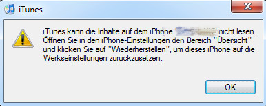 iTunes kann die Inhalte auf dem iPhone nicht lesen